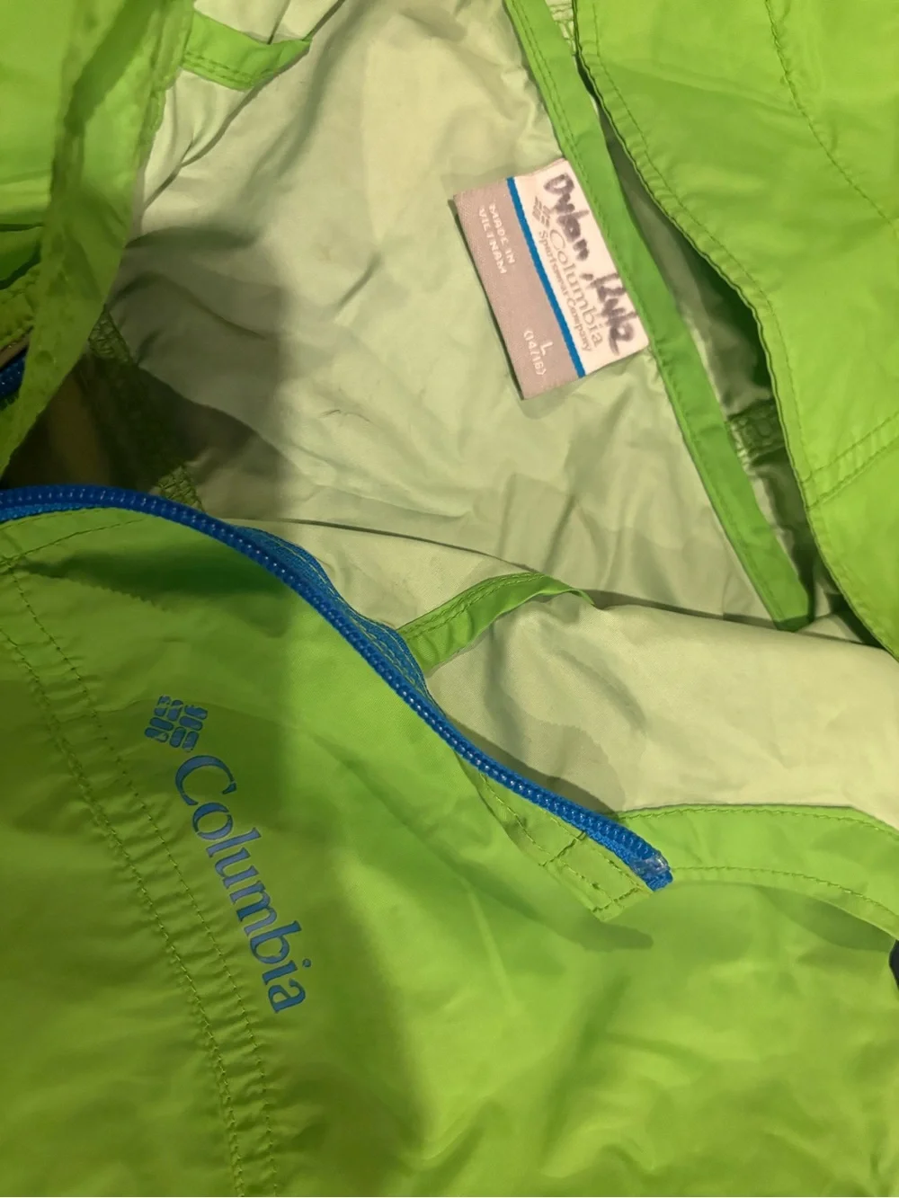 Columbia Sportswear Youth 14/16 Large Kids Green Rain Jacket with Hood